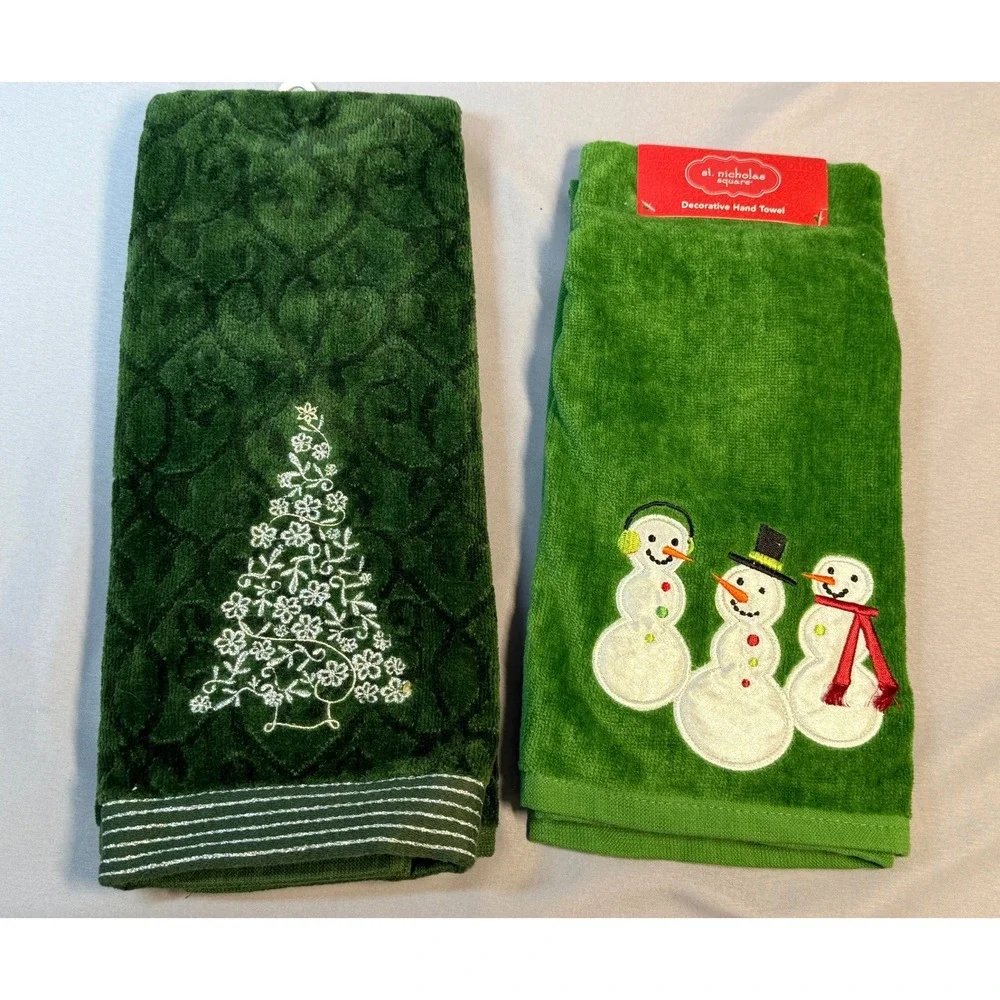 Lot of 5 St Nicholas Square Hand Guest‎ Towels Holiday Christmas Snowmen New